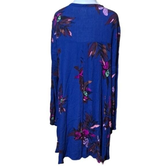 Free People Dress Women XS Tree Swing Blue Tunic Floral Keyhole Boho Long Sleeve - Picture 5 of 9